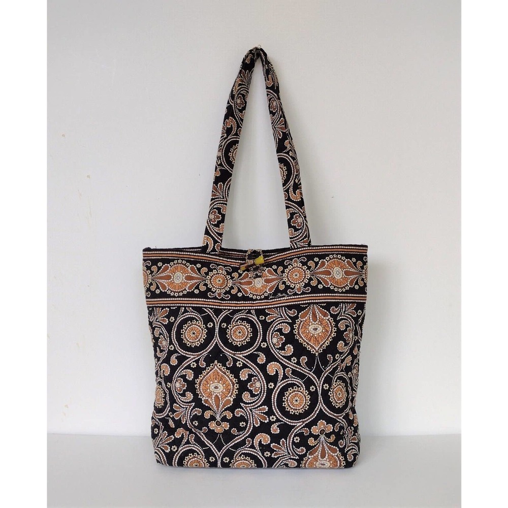 Vera Bradley Womens Cafe Latte Brown Black Cotton Tote Shoulder Bag